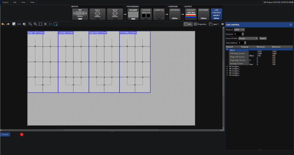 Main Project Screen Live Control